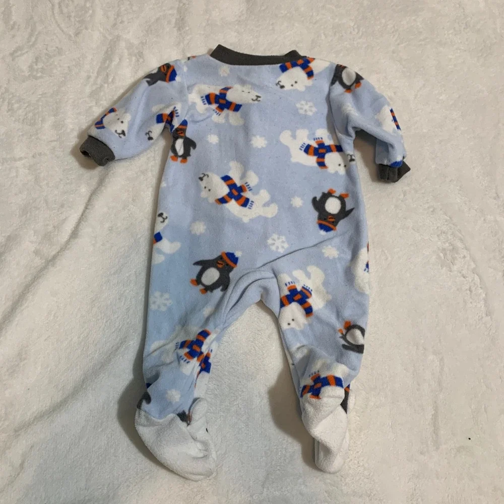 5/$25‎ Carters Newborn Blue Polar Bear Penguin Fleece Footed Pajamas Sleeper